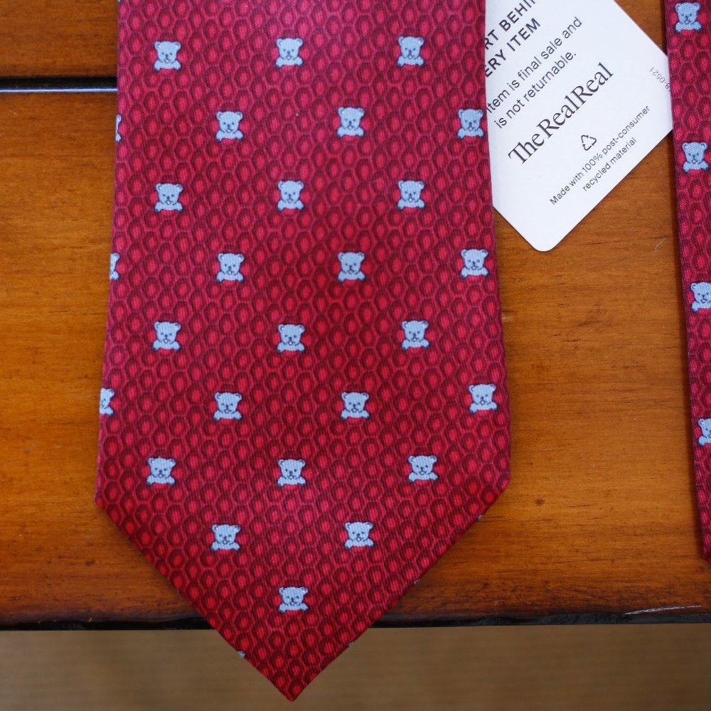 NWOT HERMES Red Honey Comb and Baby Blue Bear Pattern Tie